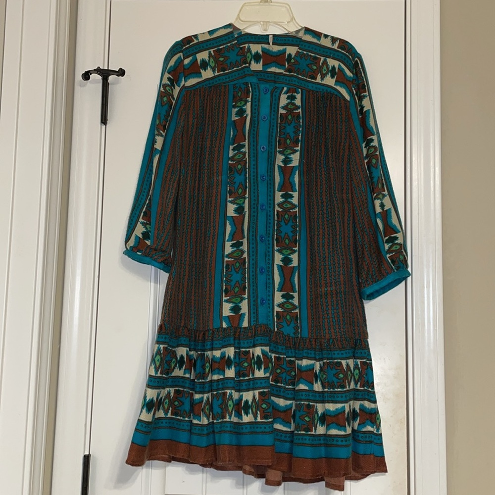 Free People Bohemian Aztec Print Turquoise and Brown Dress